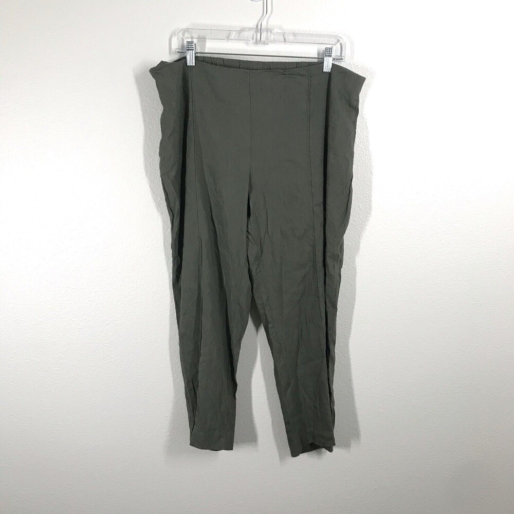 J Jill Linen Stretch Women's Green Pull On Pants Size Large Elastic Waist Crop